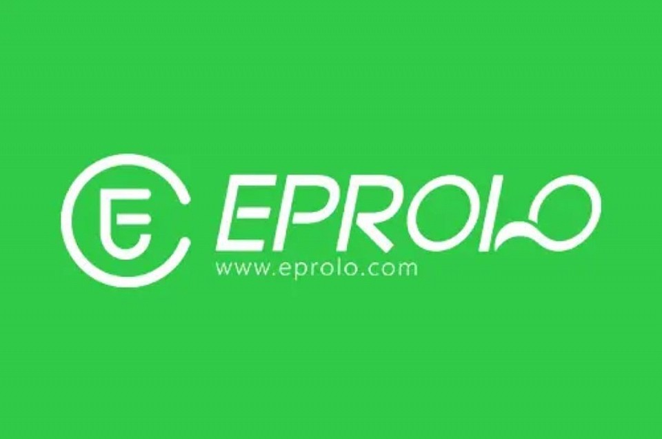 Eprolo drop shipping company logo. A green background with white lettering spelling out the companies name with the website address under the main text of the graphic. An E with a almost complete circle is placed before the main topography logo of the graphic. For visual purposes only.