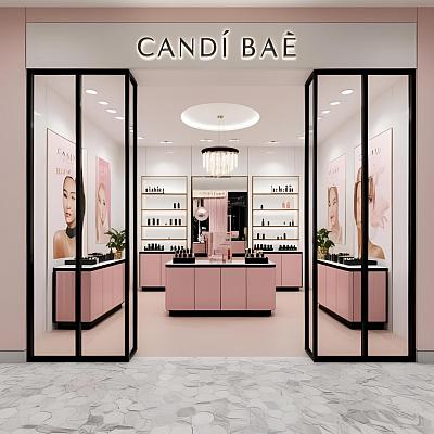 Candi Bae mock-up store front concept design. For visual purposes only.